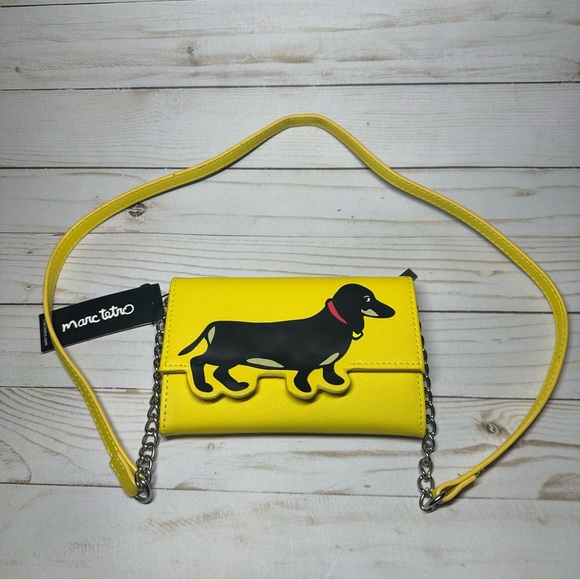 Marc Tetro Handbags - Marc Tetro Yellow Crossbody Bag with Dachshund Design